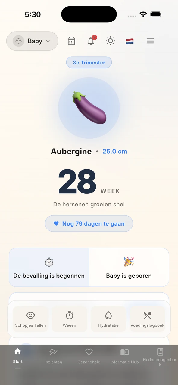 Whispie zwangerschapstracking scherm