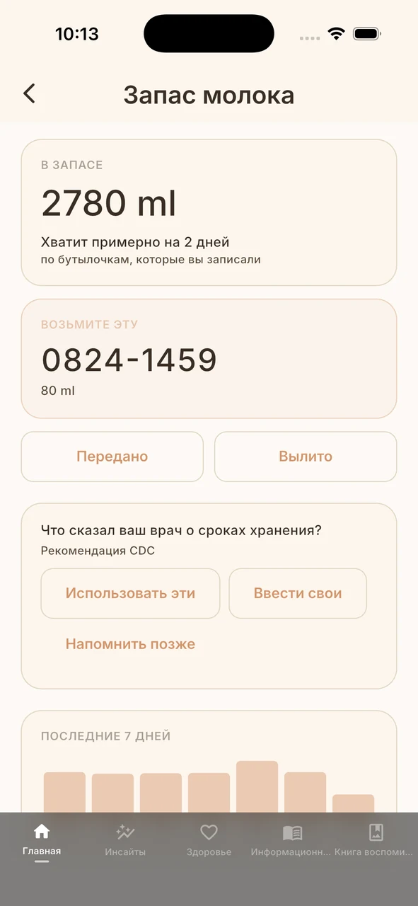 Запас молока Whispie: всего в запасе, какой пакет следующий и что скоро испортится