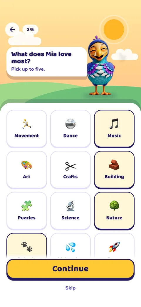 Whispie Quest: choosing your child's interests